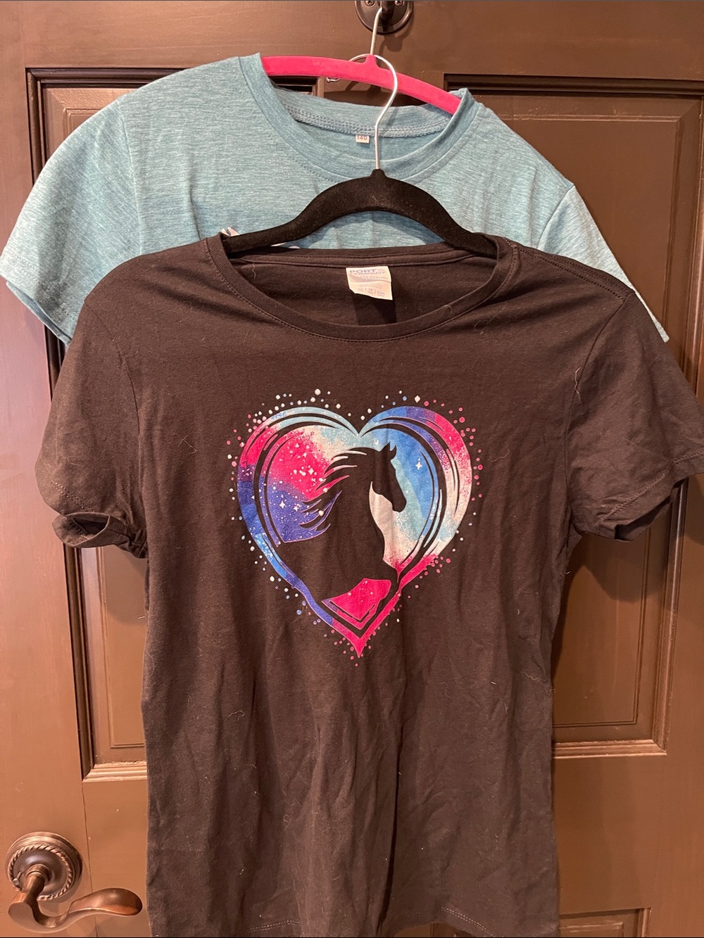 Source Unknown Black Tee with Pink Blue Purple Horse Heart